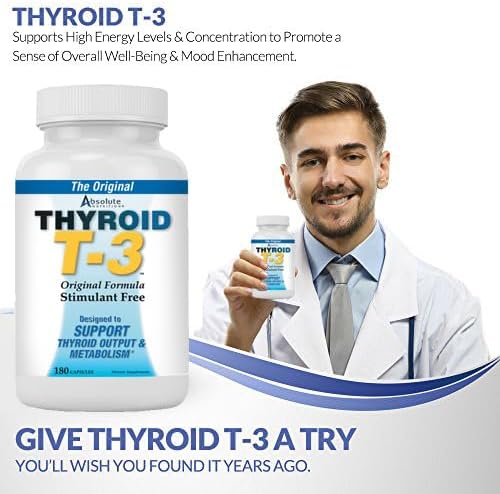 Absolute Nutrition Thyroid T-3 Radical Metabolic Booster Energy &amp Focus Unflavored Thyroid Support Formula Capsules Natural Metabolism Booster Support Healthy Thyroid Function 180 Capsules
