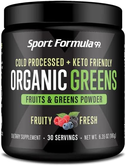 Sport Formula 99 Organic Greens Superfood Powder Cold Pressed Vegan and Keto Powder Non-GMO Low Calorie Daily Green Juice Powder