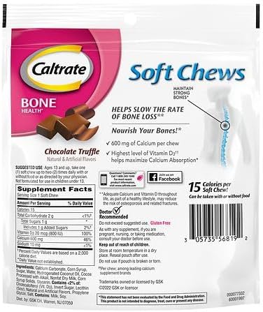 Caltrate Calcium &amp Vitamin D Soft Chews Chocolate Truffle 60 Each (Pack of 3)
