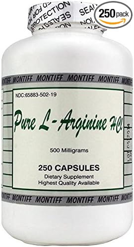 Pure L-Arginine HCL 500 mg - 250 Capsules by Montiff