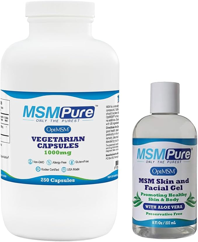 KALA HEALTH MSMPure MSM Capsules 250 Count and MSM Gel with Organic Aloe 8oz Bundle