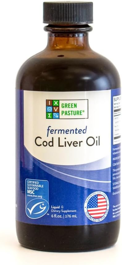 Green Pasture Fermented Cod Liver Oil Liquid - Wild Alaska Cod Vitamins A &amp D Omega-3 Unflavored 6 fl oz