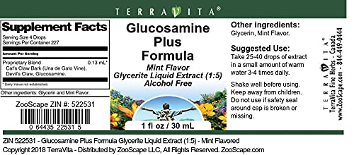 Terravita Glucosamine Plus Formula Glycerite Liquid Extract (1:5) - Mint Flavored (1 oz ZIN: 522531) - 3 Pack