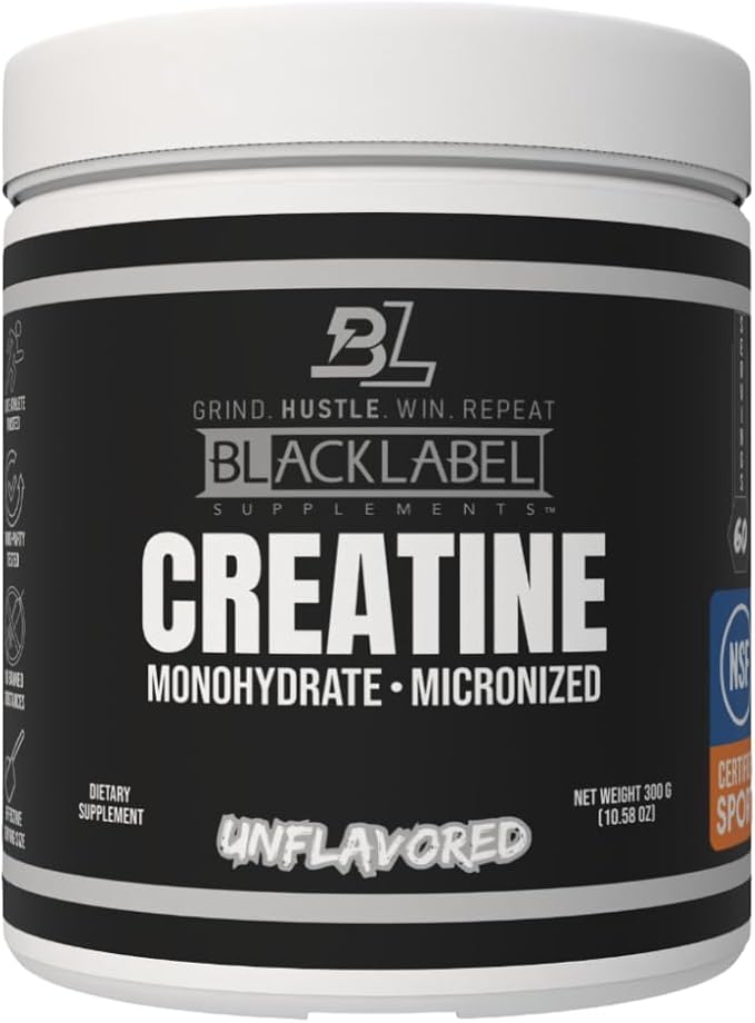 BLACKLABEL Supplements Creatine Monohydrate Powder 60 Servings – Unflavored Creatine Powder for Muscle Gain and Strength Support – Daily Creatine Supplement for Men and Women 5g per Serving