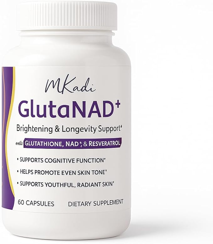 GlutaNAD+ Brightening &amp Longevity Support L-Glutathione &amp NAD+ Antioxidant Complex Skin Glow Cellular Energy &amp Healthy Aging 60 Vegan Capsules NAD Plus