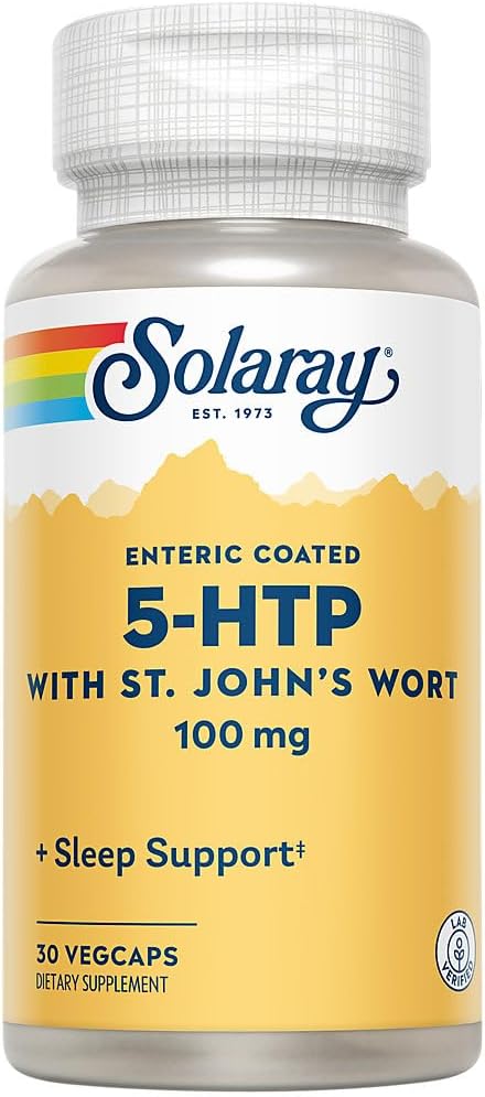 SOLARAY 5-HTP Plus St John's Wort - 30 Enteric-Coated Capsules - 100 mg - 30 Servings