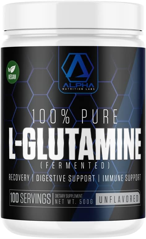 L-Glutamine Powder - 500g Fermented Plant-Based Amino Acid - Ultra-Pure Post Workout Recovery Muscle Support &amp Gut Health Supplement - Vegan Non-GMO - Unflavored