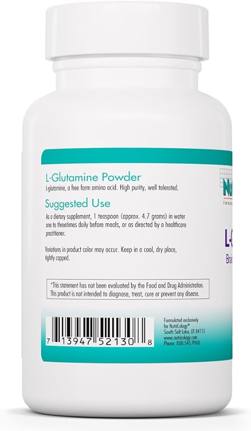 Nutricology L-Glutamine Powder - Gut Health for Men &amp Women Free Form Amino Acid Pure 4.7g Supplement - 7.1 Ounce