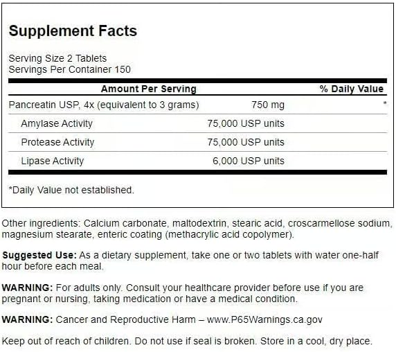 Swanson Triple-Strength Pancreatin 4X Enzyme - 375mg 300 Tabs