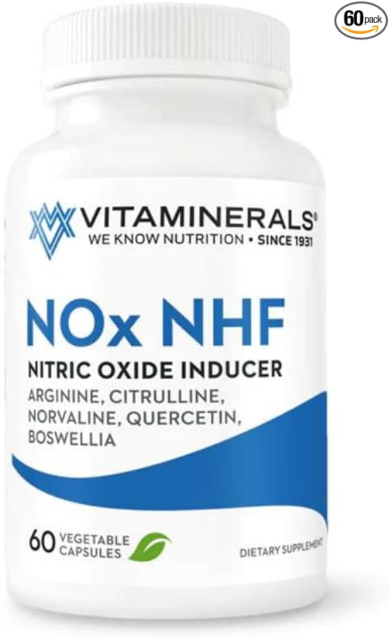 Vitaminerals 122 NOx NHF L-arginine L-citrulline L norvaline Plus B6 Quercetin White Willow Boswellia &amp Enzymes | 60 Veggie caps | 30 Servings