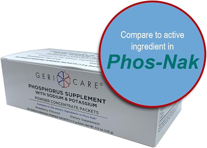 GeriCare Phosphorus Supplement Powder Packets Strawberry Flavor Supports Bone Strength &amp Energy Metabolism Nerve and Muscle Support Electrolyte Mineral Supplement 1.5g Each Packet (Box of 10