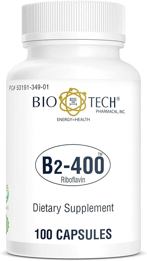 Bio-Tech Pharmacal B2-400 100 Capsules – All-Natural Supplement – Supports Clarity and Productivity – No Dairy Fish Gluten Peanut Shellfish GMOS &amp Soy – No Artificial Colors