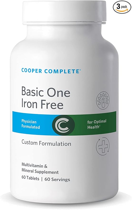 Cooper Complete - Basic One Multivitamin Iron Free - Daily Multivitamin and Mineral Supplement - 60 Tablets per Bottle. Pack of 3