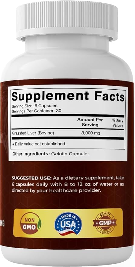 Vitamatic Grass-Fed Beef Liver 180 Capsules – Freeze-Dried Non-GMO Bovine Liver Supplement – Pasture-Raised Glandular-Based Formula