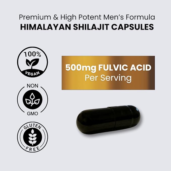 LIVS Himalayan Shilajit for Men 1000mg per Serving with 50% Fulvic Acid | Supports Energy Immune Health &amp Vitality | Vegan Gluten-Free with Probiotics – 180 Capsules