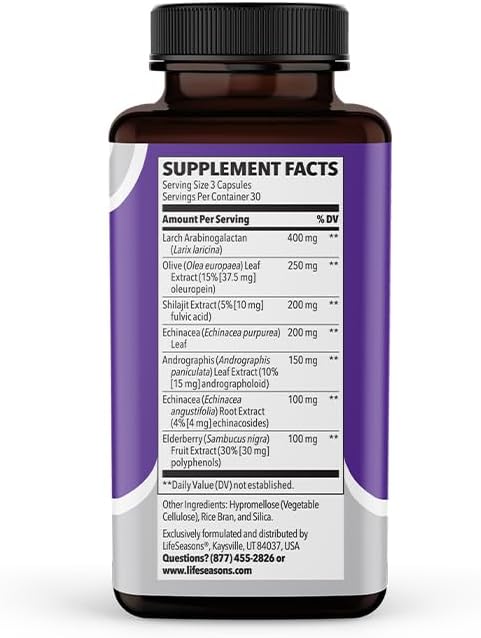 LifeSeasons Immuni-T - Immune Support Supplement - Immunity System Booster - Natural Cold &amp Flu Relief - Elderberry Echinacea Andrographis Arabinogalactans &amp Olive Leaf - 90 Capsules