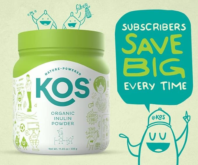KOS Organic Inulin Powder Unflavored &amp Unsweetened Superfood - Vegan Inulin for Prebiotic Intestinal Support Digestive Health Promoting - USDA Certified Non-GMO Soy &amp Gluten-Free 112 Serv
