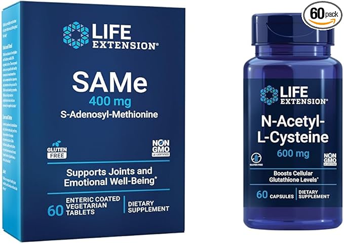 Life Extension Same 400mg &amp N-Acetyl-L-Cysteine 600mg - 60 Count Liver Joint &amp Immune Support