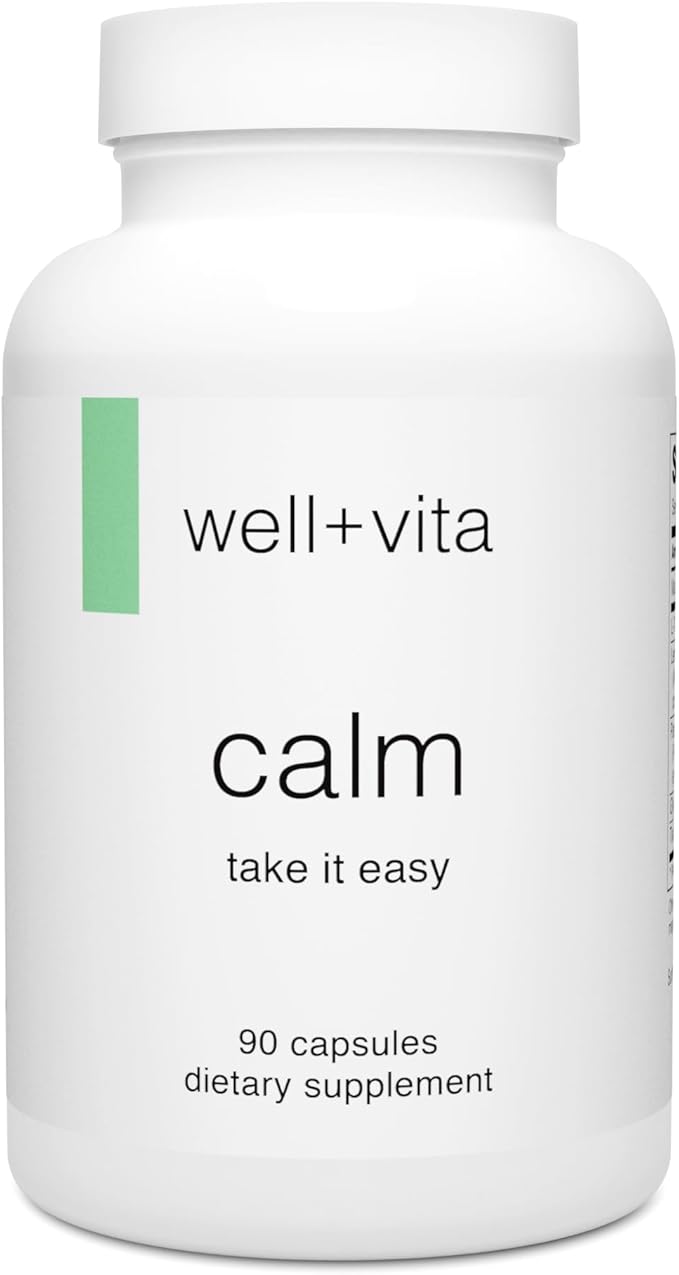 Well+vita Calm Supplement for RelaxationSleep &amp Daytime Zen with Magnesium Glycinate and Taurate L-Theanine Passion Flower Lemon Balm Taurine (90 Veggie Capsules)