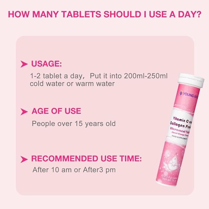 Vitamin C Effervescent Tablets with Collagen Potent Immune Support VIT C with Collagen Supplement Antioxidants Skin Radiance Dissolvable Vitamin C 40 Tablets (Pack of 2) Sweet Orange Flavor