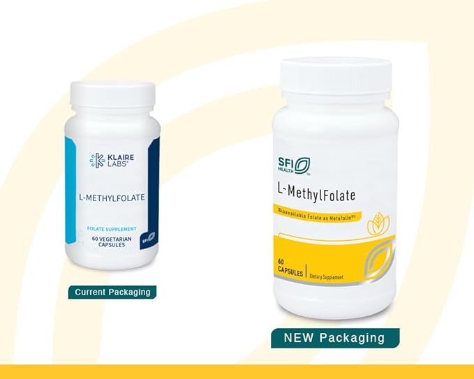 Klaire Labs SFI Health L-Methylfolate - 1000 mcg Folate Highly Bioavailable Hypoallergenic 1000 Micrograms (1 Milligram) Metafolin L-5-MTHF (60 Capsules)