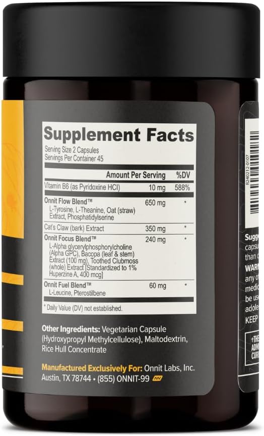 ONNIT Alpha Brain Nootropic Brain Supplement for Focus Memory Mental Clarity Cognitive Support with L-Theanine and Vitamin B6 90 Count Capsules
