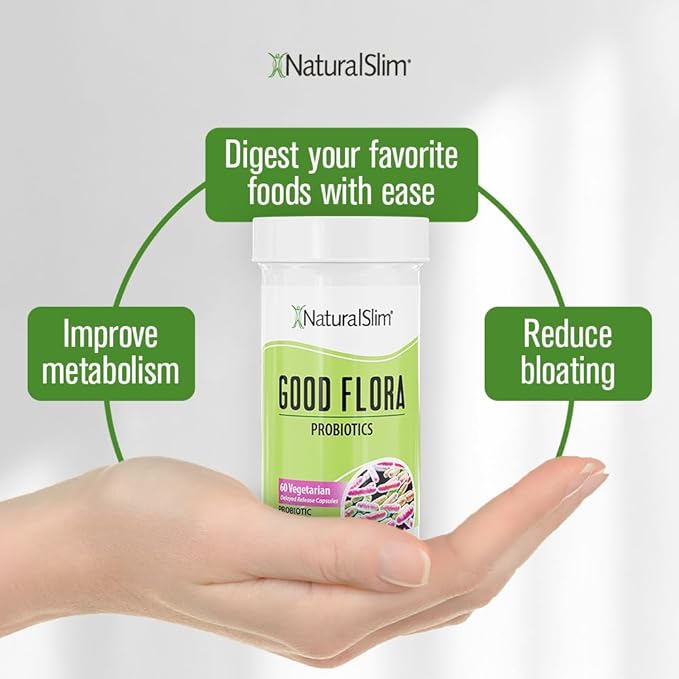 NaturalSlim Good Flora Probiotics for Women &amp Men - Gut Health Supplements with 7 Powerful Strains for De-Bloating &amp Vitality - Probiotics for Digestive Health 60 Vegetarian Capsules Solo