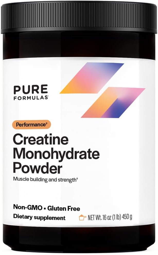 PureFormulas Creatine Monohydrate for Muscle Growth Creatine Monohydrate Powder 90 Servings 16 Oz (1 lb) 450 g Dairy-Free Gluten-Free Non-GMO Enhance Athletic Performance &amp Strength