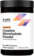 PureFormulas Creatine Monohydrate for Muscle Growth Creatine Monohydrate Powder 90 Servings 16 Oz (1 lb) 450 g Dairy-Free Gluten-Free Non-GMO Enhance Athletic Performance &amp Strength