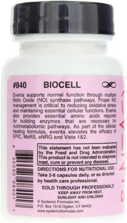 Systemic Formulas EVENTA - Support Cholesterol-sulfate Synthesis for Heart Energy 60 Capsules Bio Cell #840. Cellular Enzyme Corrector. 60 Count (Pack of 1)