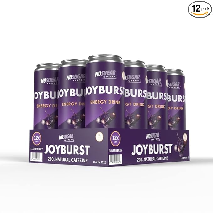 No Sugar Joyburst Energy Drink Elderberry 0 Calorie 0 Sugar Sugar Free Energy Drink with Natural Caffeine Hint of Sweetness and Refreshing Sparkling Water - 12 Packs