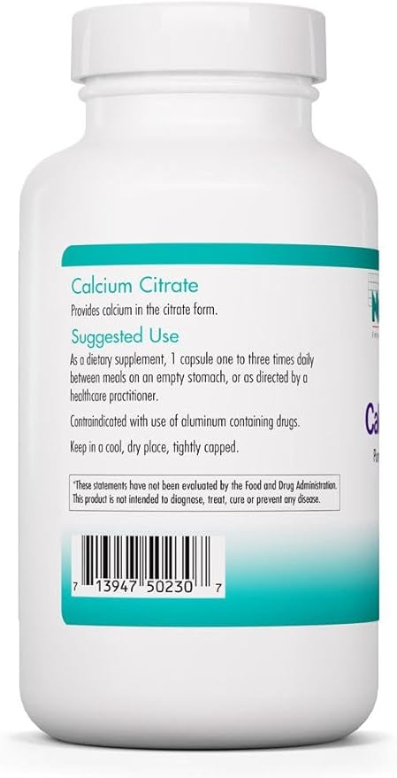 Nutricology Calcium Citrate - Pure Calcium Bone Strength Well-Absorbed Without Vitamin D Calcium Only 150mg Supplement Vegetarian Capsules - 180 Count