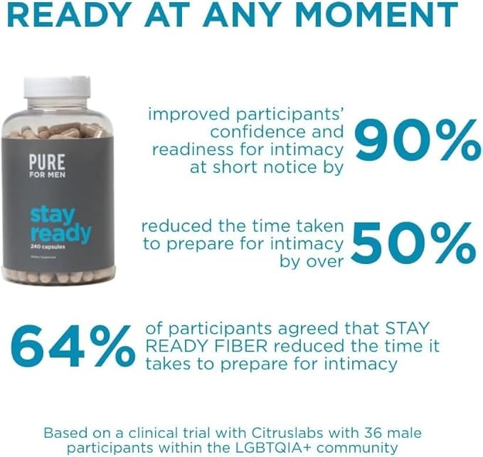 Pure for Men Original Vegan Cleanliness Stay Ready Fiber Supplement | Helps Promote Digestive Regularity | Psyllium Husk Aloe Vera Chia Seeds Flaxseeds | Proprietary Formula | 120 Vegan Capsules