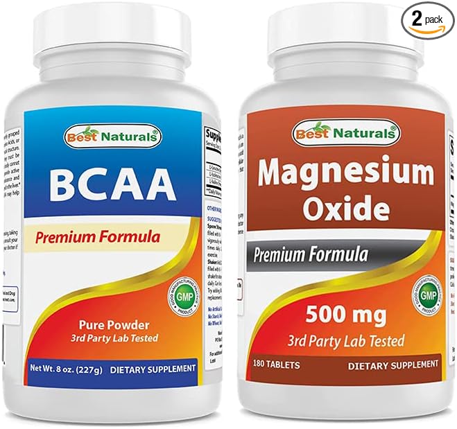 Best Naturals BCAA Powder 8 OZ &amp Magnesium Oxide 500 mg
