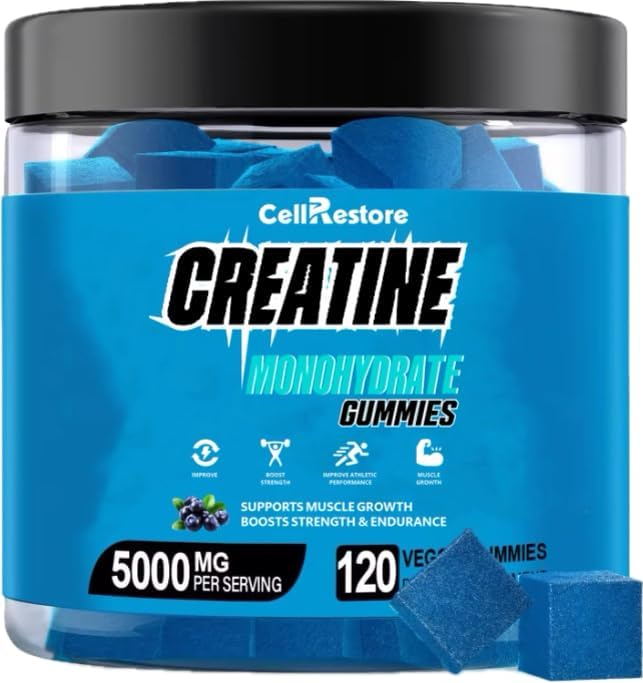 Creatine Monohydrate Gummies for Men &amp Women-5g of Creatine Monohydrate per Serving- Help Increase Strength and Build MuscleSugar FreeVeganBlueberry Flavor 120 Count