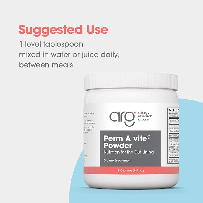 Allergy Research Group Perm A Vite Powder - Gut Health for Men &amp Women L-Glutamine Slippery Elm - 8.4 Oz