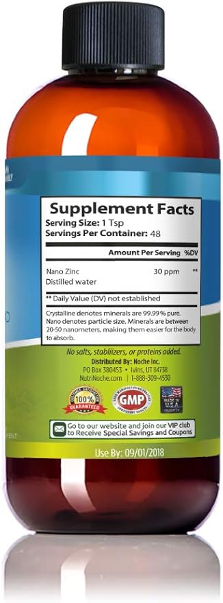 Liquid Zinc Supplement by Nutrinoche: Organic Liquid Drops - Ionic Zinc and Picolinate Alternative - 99.99% Ultra Pure Crystalline Nano Particles - for Adults and Children - (8 oz)
