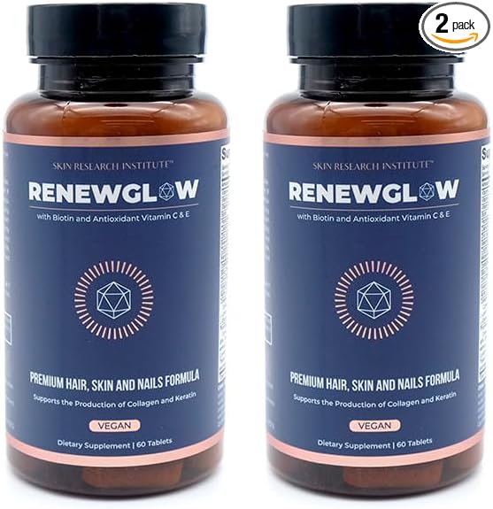 SRILabs Renewglow Biotin 5000mcg Hair Growth Supplement for Women 40 Plus - Gotu Kola Vitamin E C Zinc for Healthy Hair Skin and Nails – with 27 Beauty Enhancing Nutrients