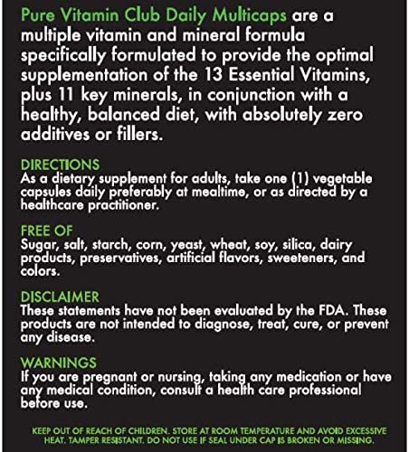Pure Vitamin Club Daily Multivitamins - 90 Day Supply - NO Fillers NO Binders NO Added Ingredients. Simply The Perfect Blend of Vitamins and Minerals to Supplement a Balanced Diet
