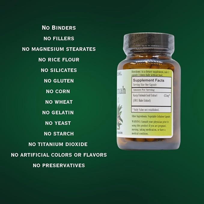 Kacip Fatimah 100:1 Extract | Labisia Pumila | Herbal Supplement for Women's Wellness | 425mg Per Capsule | 60 Vegan Capsules | Stearate-Free | Packaged in Glass