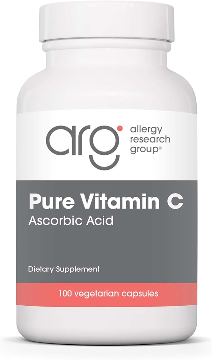 Allergy Research Group ARG Pure Vitamin C - 2 g Ascorbic Acid - Antioxidant &amp Immune System Support - Unbuffered Supplement - Hypoallergenic - 50 Servings - 100 Capsules