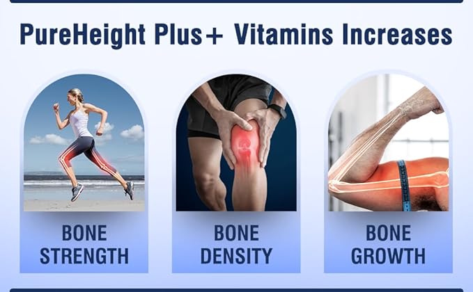 PureHeight Plus #1 Doctor Recommended Height Enhancement Supplement - Growth Vitamins for Kids Teens &amp Adults - Increase Bone Strength and Density - Height Enhancer Vitamins Grow Taller Fast