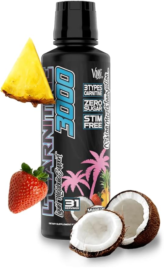 L-Carnitine 3000 Liquid | 3000 mg Carnitine Supplement | Zero Calorie Zero Sugar Keto Friendly for Men and Women – Great Tasting| 31 Servings (Miami Vice 16 fl. oz.)