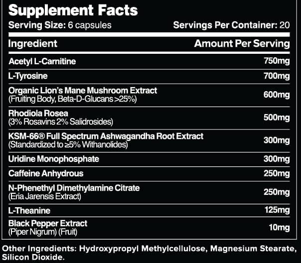 Leviathan Zenith | L-Tyrosine Acetyl L-Carnitine Uridine KSM-66 Ashwagandha L-Theanine for Men and Women