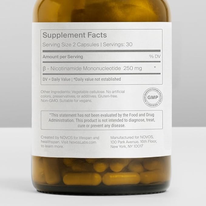 Novos Boost NMN - Contains 250 mg of High-Purity NMN 60 Capsules Supports Cellular Repair and DNA Protection Boosts NAD+