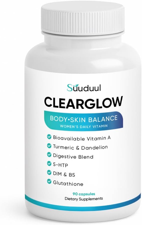 Clear Skin Supplement &amp Acne Supplement with Vitamin A DIM Milk Thistle – Hormonal Balance Liver Detox &amp Antioxidant Support – Glutathione Turmeric Dandelion – Natural Skin Formula 90 Cap