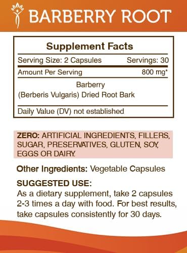 Secrets of the Tribe Barberry Root 60 Capsules Made with Vegetable Capsules and Barberry (Berberis Vulgaris) Dried Root Bark (60 Capsules)