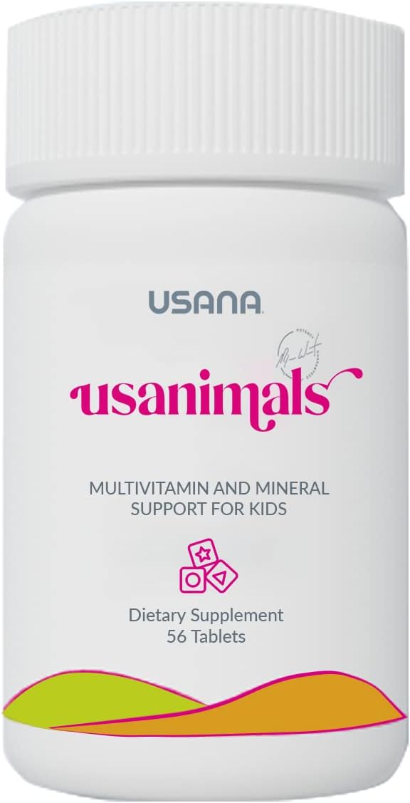 USANA Usanimals Multivitamin for Kids - Daily Chewable Tablets with Vitamins A C D E B6 B12 Zinc Iron - Supports Immune Bone &amp Brain Health - Essential Nutrients for Ages 2-12 - 56 Tablets