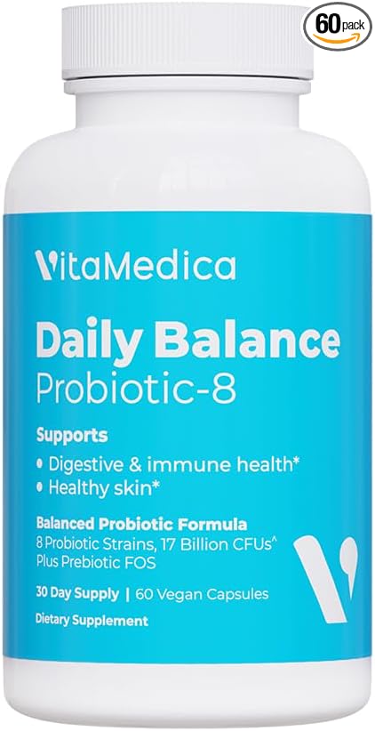 VitaMedica | Daily Balance Probiotic-8 | Probiotic Supplement | 16 Billion CFUs | Gut Health | Digestive Skin &amp Immune Support | Constipation Diarrhea Gas &amp Bloating Relief | Vegan | 60 Co