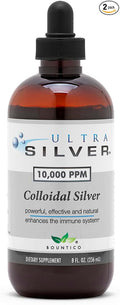 Ultra Silver® Colloidal Silver | 10000 PPM 8 Oz (236mL) | Ships as (2) 4 Ounce Glass Bottles | Mineral Supplement | True Colloidal Silver - with Dropper